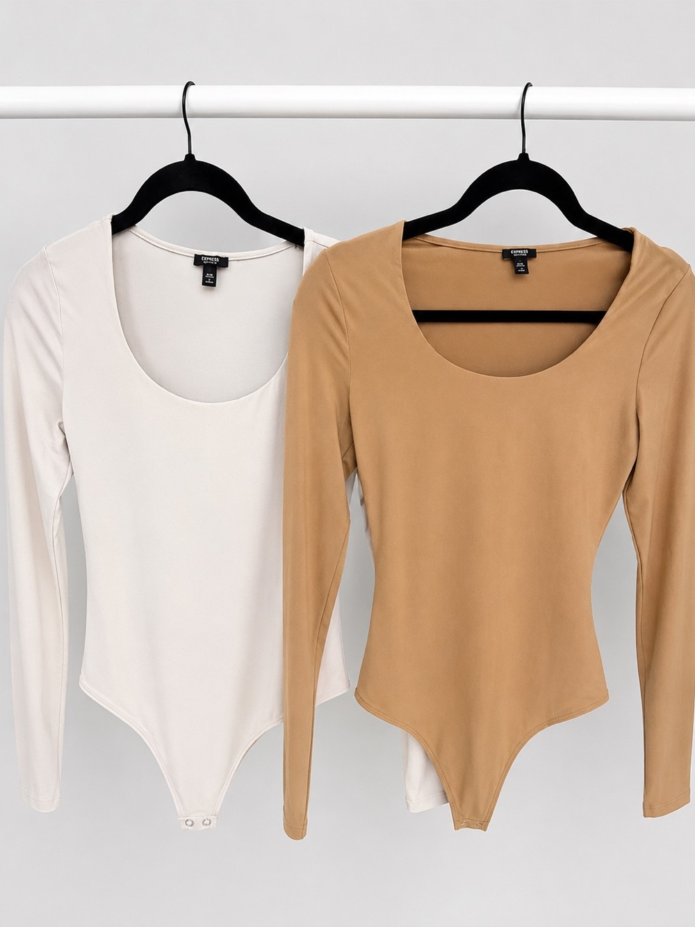 White & Camel Long Sleeve Body Contour Bodysuits